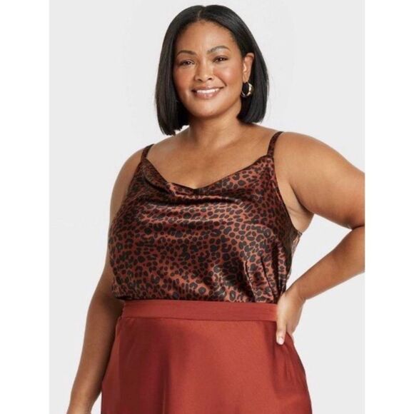 Ava & Viv Leopard Animal Print Cowl Neck Cami Tank Size XXL - Picture 1 of 12